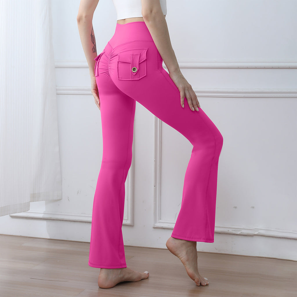 Women's High-Waisted Cargo Pocket Peach Butt Yoga Pants For Autumn And Winter, European & American Style, Stretchy Lifting Butt Quick-Dry Athletic Leggings For Running And Fitness by Ricaloux