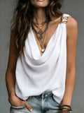 Halterneck Tank Top With Metal Embellishments, Sleeveless Womens Top by Ricaloux