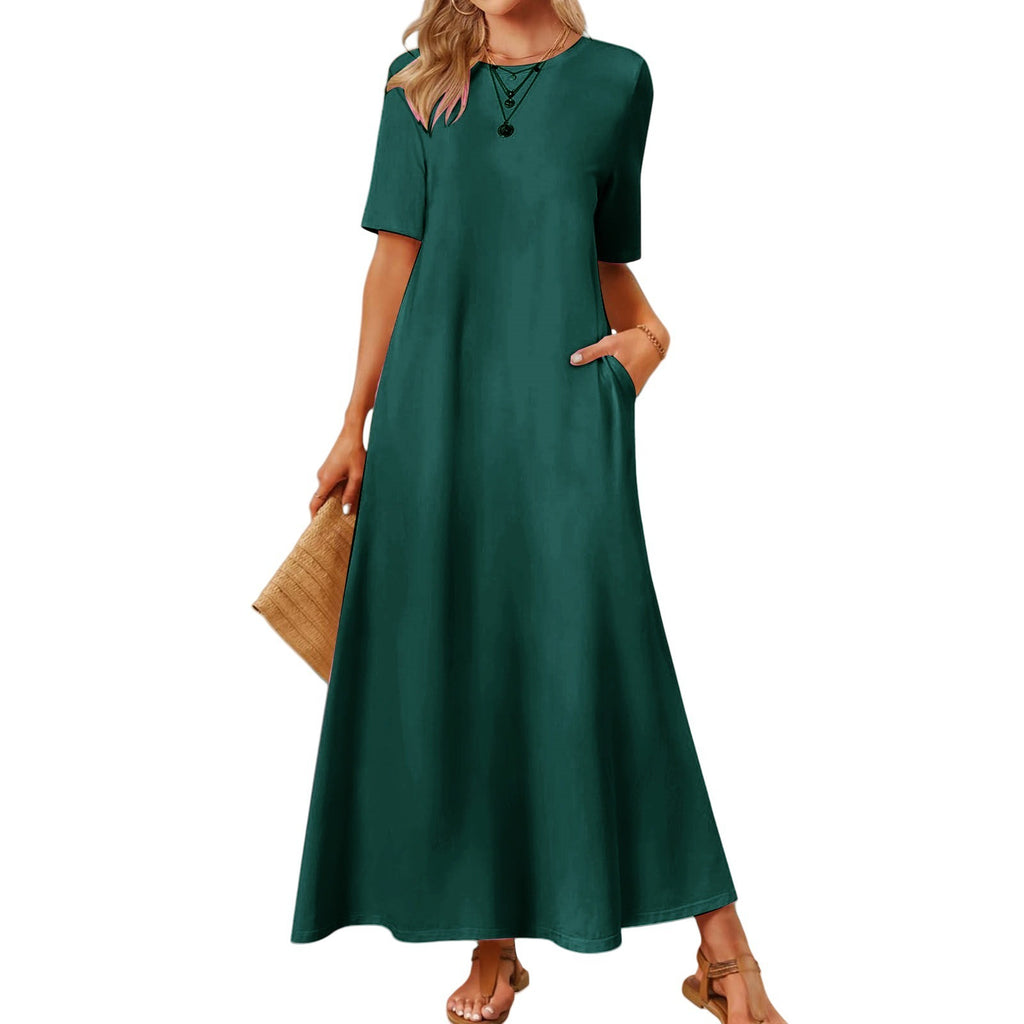Women's Fashion Round Neck Short Sleeves Dress – Premium 0 | RICALOUX