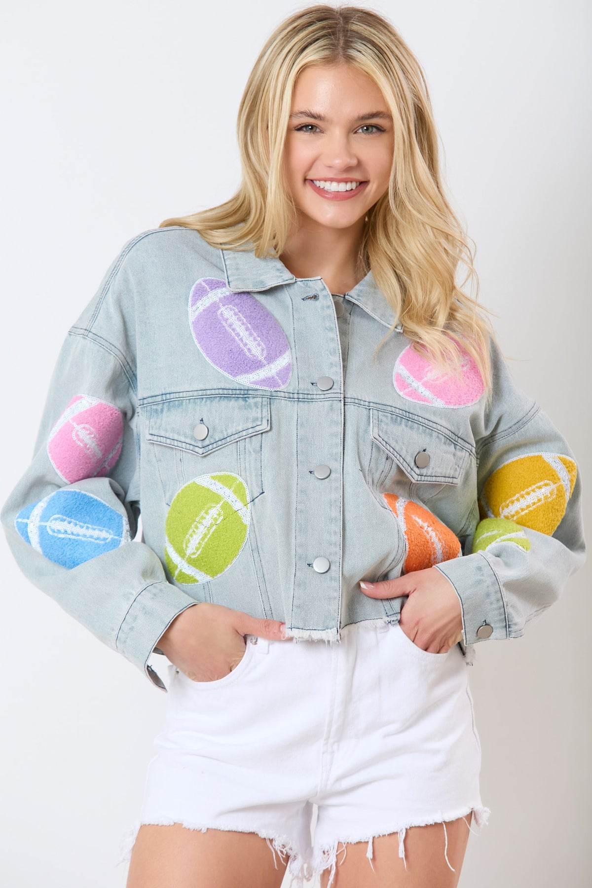 Multicolor Three-dimensional Floral-decorated Denim Jacket – Premium 0 | RICALOUX