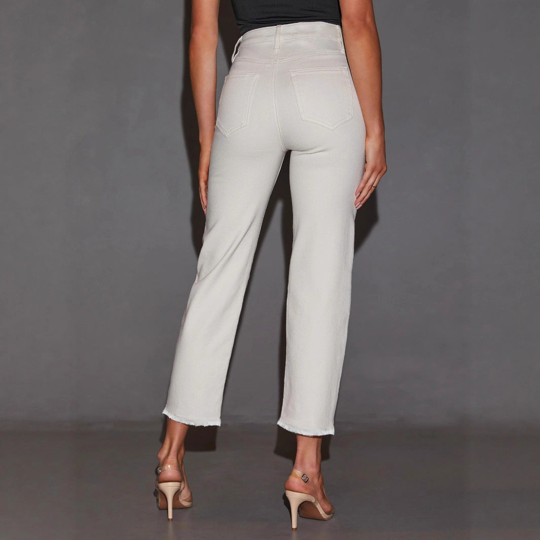 Plus-size Womens White Mid-rise Straight-leg Jeans – Premium 0 | RICALOUX
