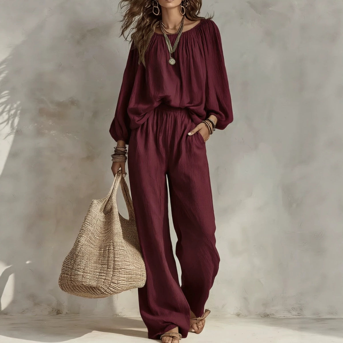 Loose-fitting Top With High-waisted Draping Wide-leg Pants – Premium 0 | RICALOUX