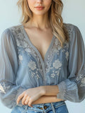 Bohemian Sheer Embroidered Lace Blouse – Premium 4 | RICALOUX