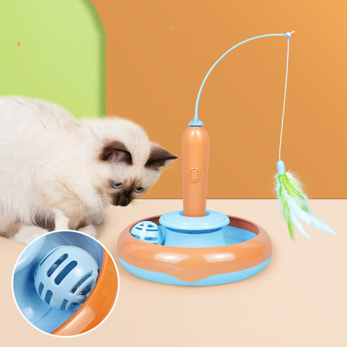 2 In 1 Pet Cat Toy With Feather For Self-play Cat Turntable Pets Supplies Cat Toy Toys Cats Items Products by Ricaloux
