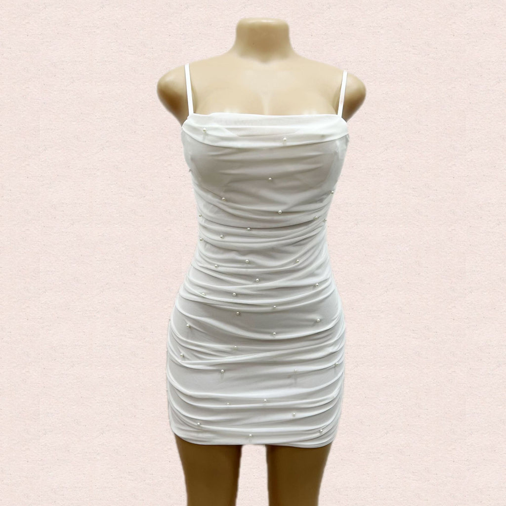 Stretch Mesh-strapped Pearl-embellished Sexy Slim-fit Mini Dress – Premium 0 | RICALOUX