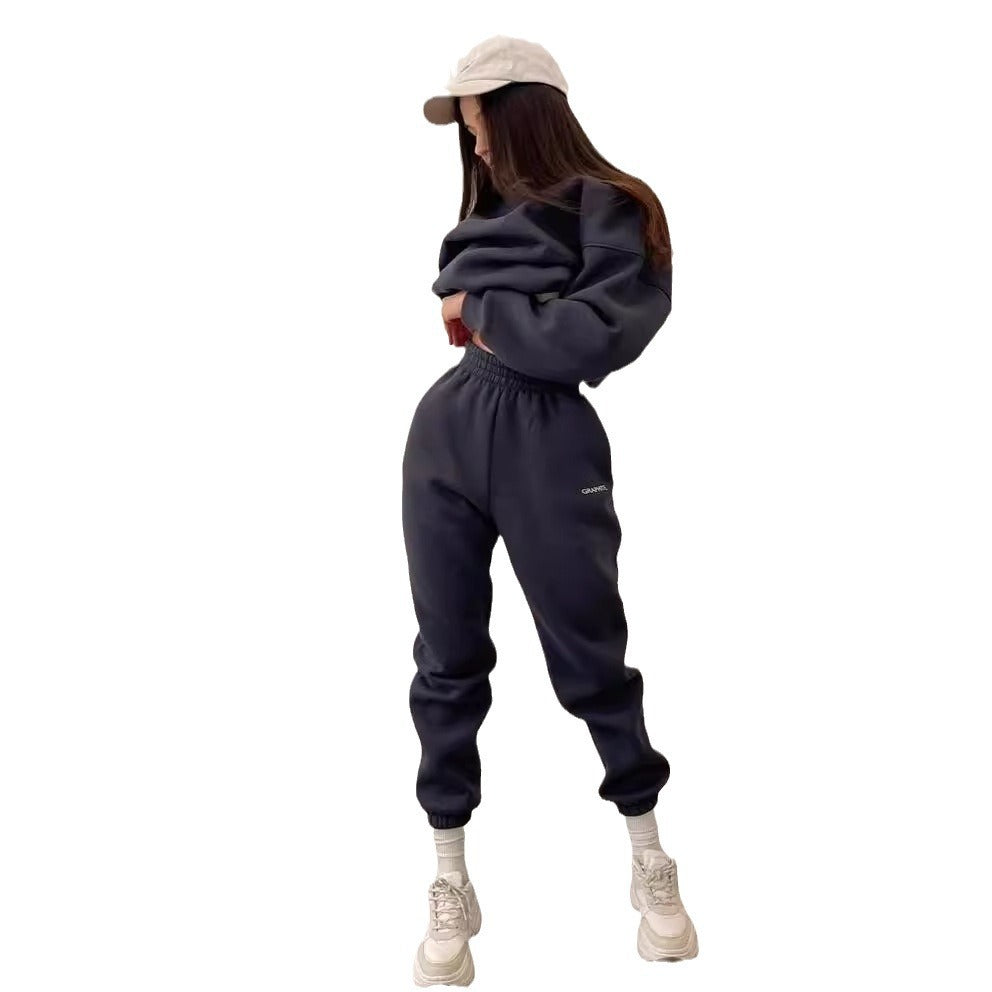 Fashionable And Versatile Embroidered Slim-fit Casual Sporty Two-piece Hoodie Set by Ricaloux