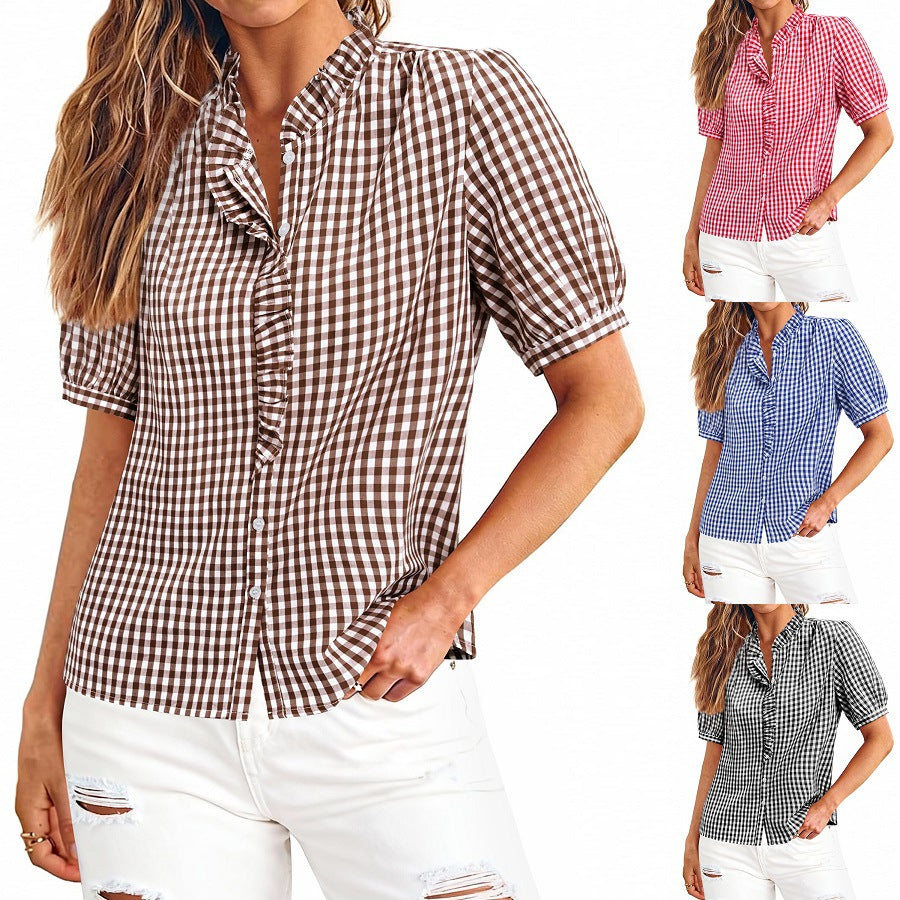 Casual Button-down Short-sleeve Loose-fit Plaid Shirt – Premium 0 | RICALOUX