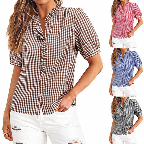 Casual Button-down Short-sleeve Loose-fit Plaid Shirt – Premium 0 | RICALOUX