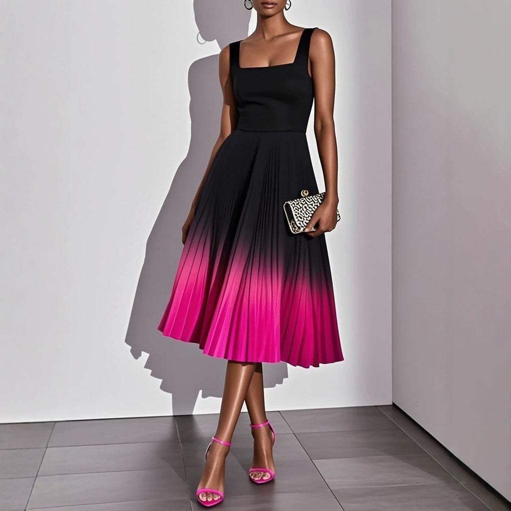 Square-neck Mid-length Dress With Gradient Pleats – Premium 0 | RICALOUX
