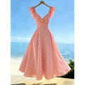 Womens Solid-Color Casual Resort V-Neck Ruffle-Trim Dress by Ricaloux