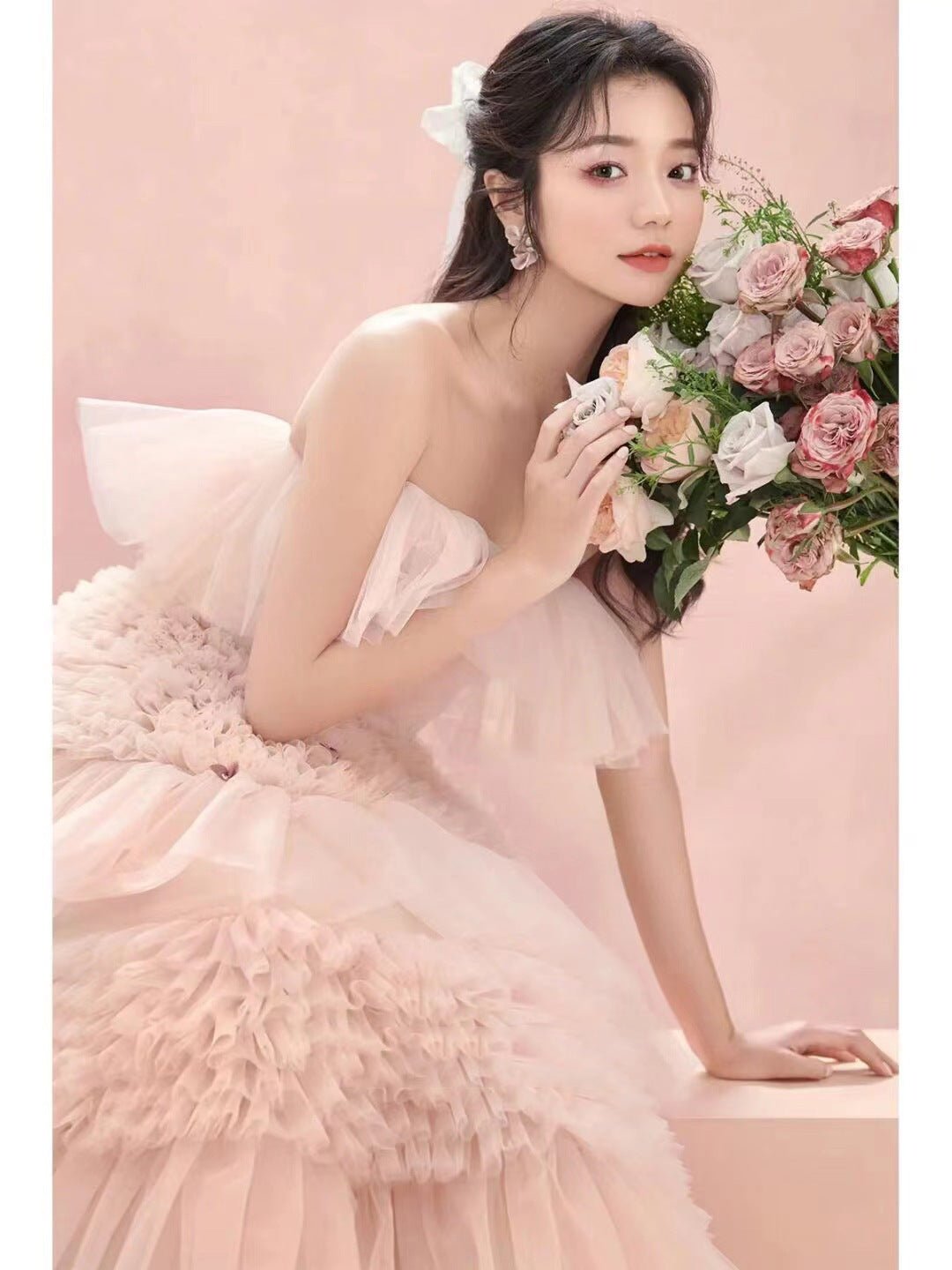 Street Photography Pettiskirt Colored Mesh Temperament Banquet Light Wedding Dress - RICALOUX