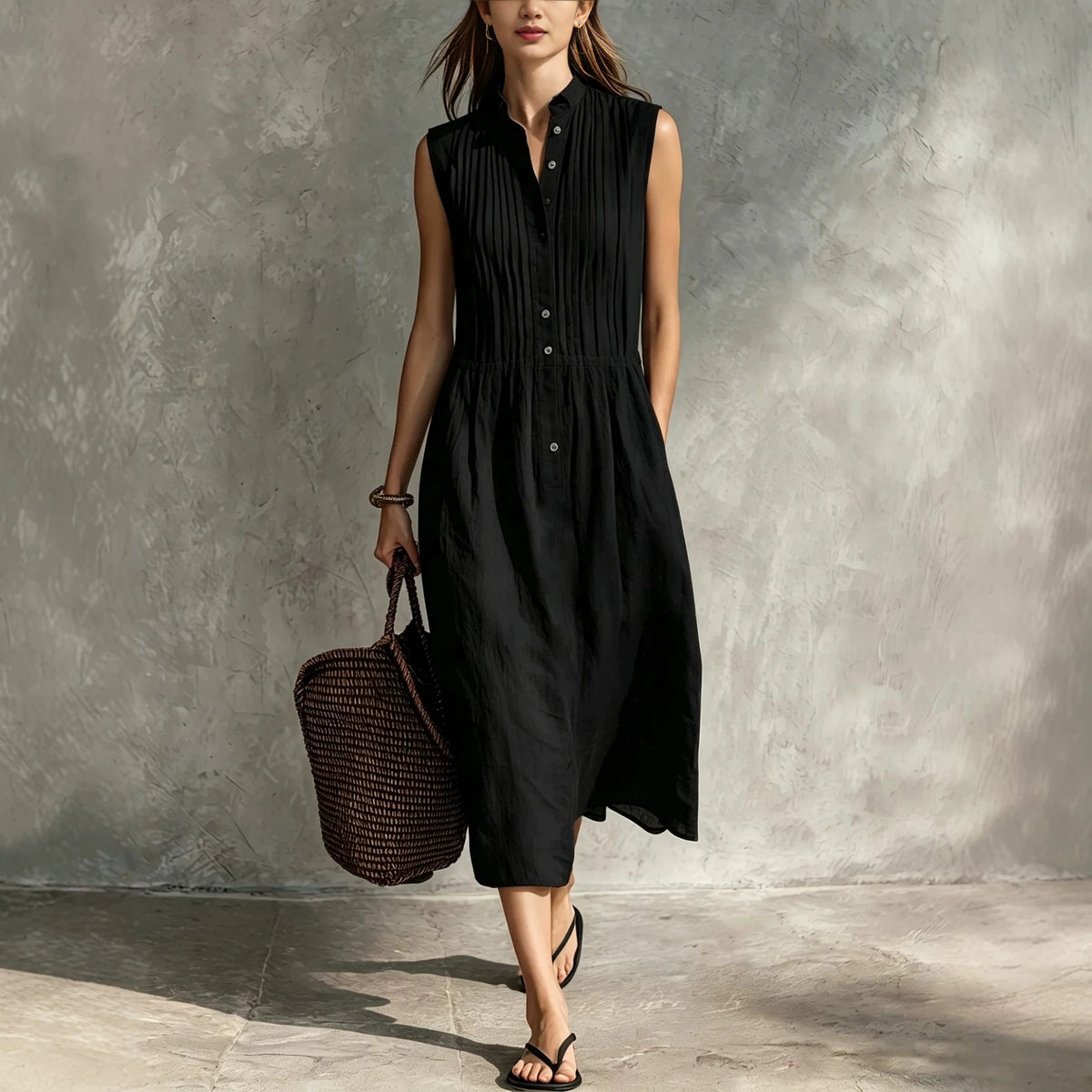 Womens Fashion Simple And Elegant Sleeveless Single-breasted Dress by Ricaloux