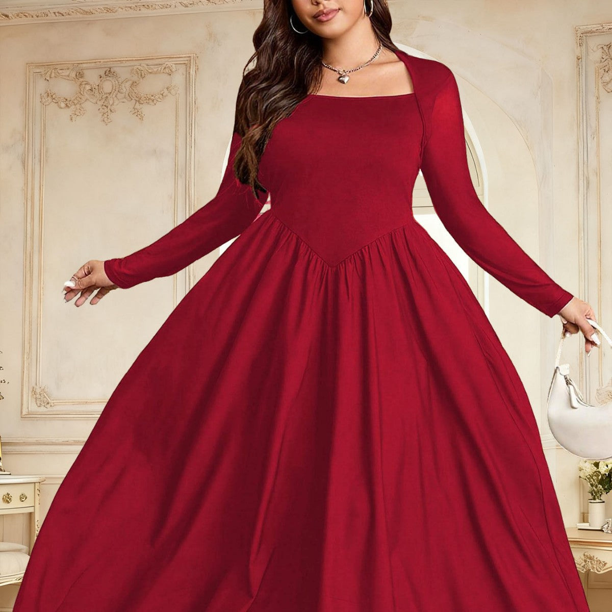 Womens Solid-color Vintage Square-neck Elegant Dress – Premium 0 | RICALOUX