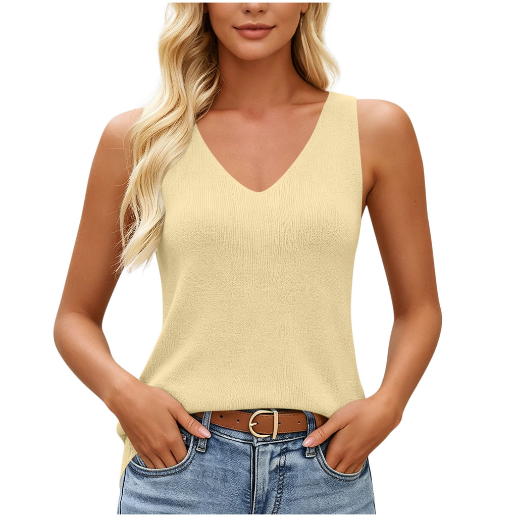 Summer V-neck Knitted Camisole Vest For Women, Solid Color Slim Fit Sleeveless Base Shirt, Versatile Inner Top – Premium 4 | RICALOUX