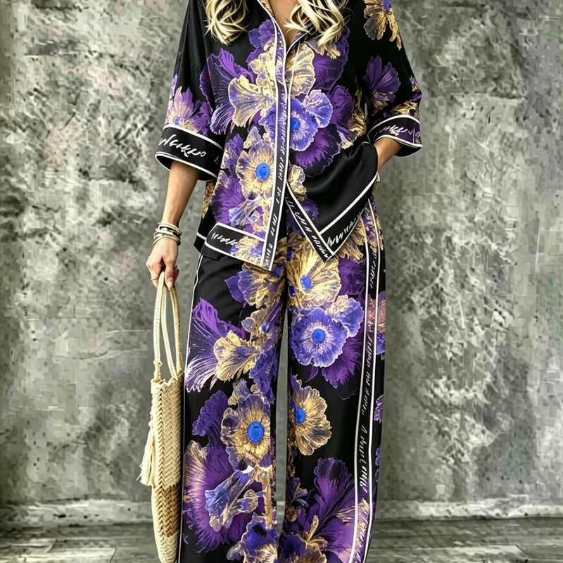 Spring Summer Womens Shirt Set With Digital Print by Ricaloux