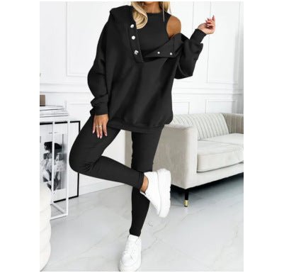 Women's Solid Color Vest Hoodie And Pants Set - RICALOUX