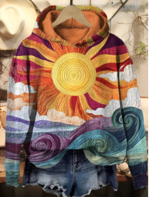 Womens Crew-Neck Pullover Casual Sweatshirt With 3D Hooded Print by Ricaloux