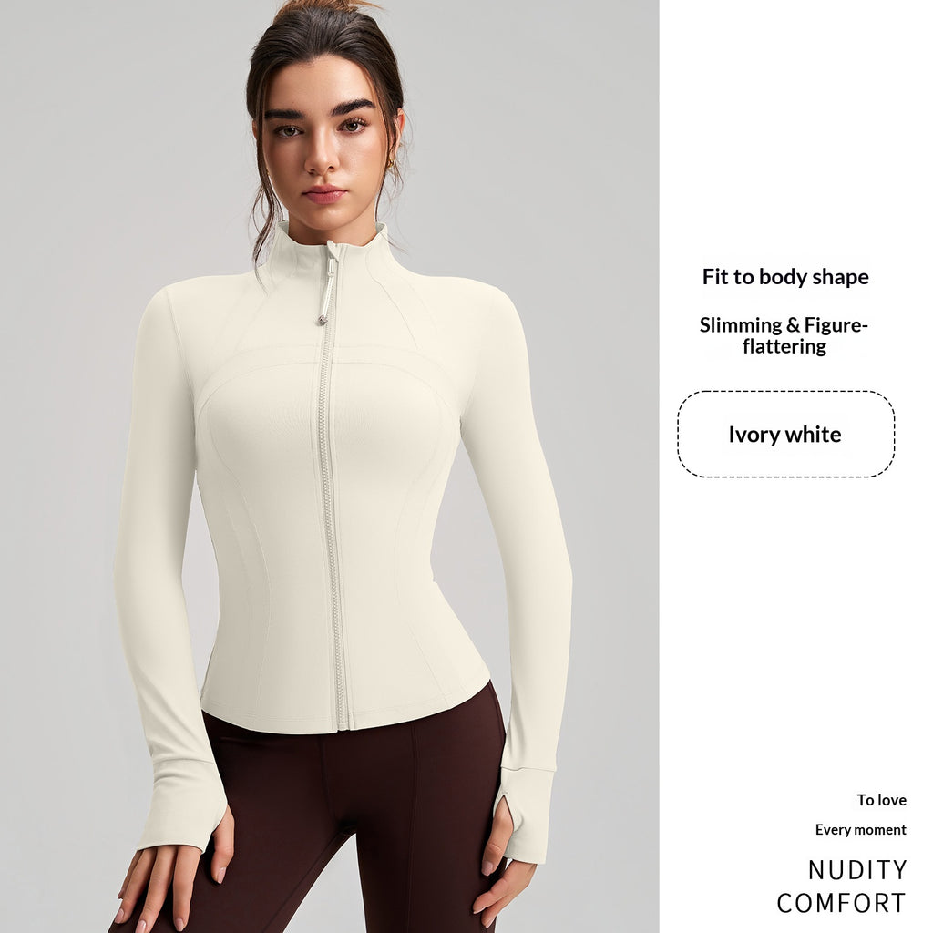 New Women's Slim-Fit Sports Jacket, Long-Sleeve Yoga Top With Finger Cuffs, Stand Collar Premium Yoga Wear by Ricaloux