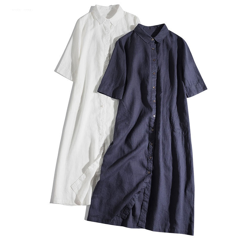 Womens Solid-Color Minimalist Square-Neck Loose-Fit Shirt Dress by Ricaloux