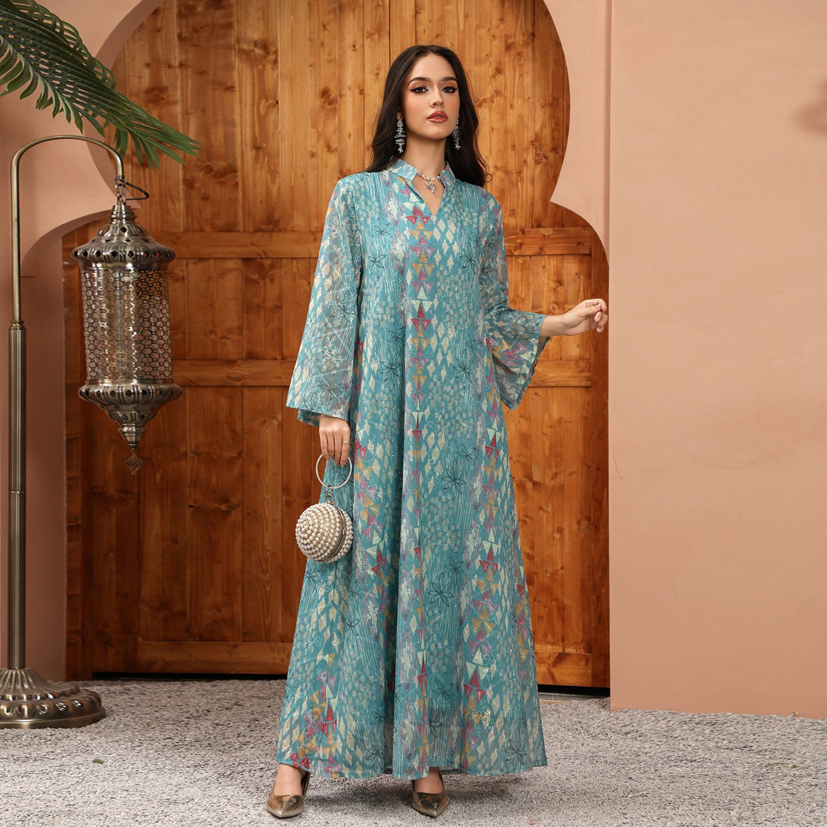 Embroidered Print Long-Sleeve Casual Dress by Ricaloux