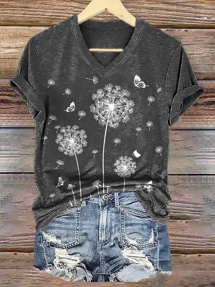 Womens Fashionable Loose-fit Casual V-neck Short-sleeve Top by Ricaloux