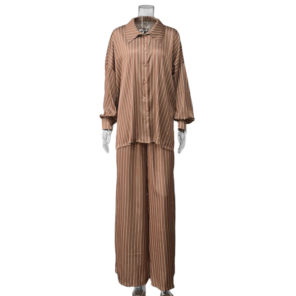 Fashionable Striped Long-sleeve Shirt Cardigan And Wide-leg Pants Two-piece Set – Premium 0 | RICALOUX