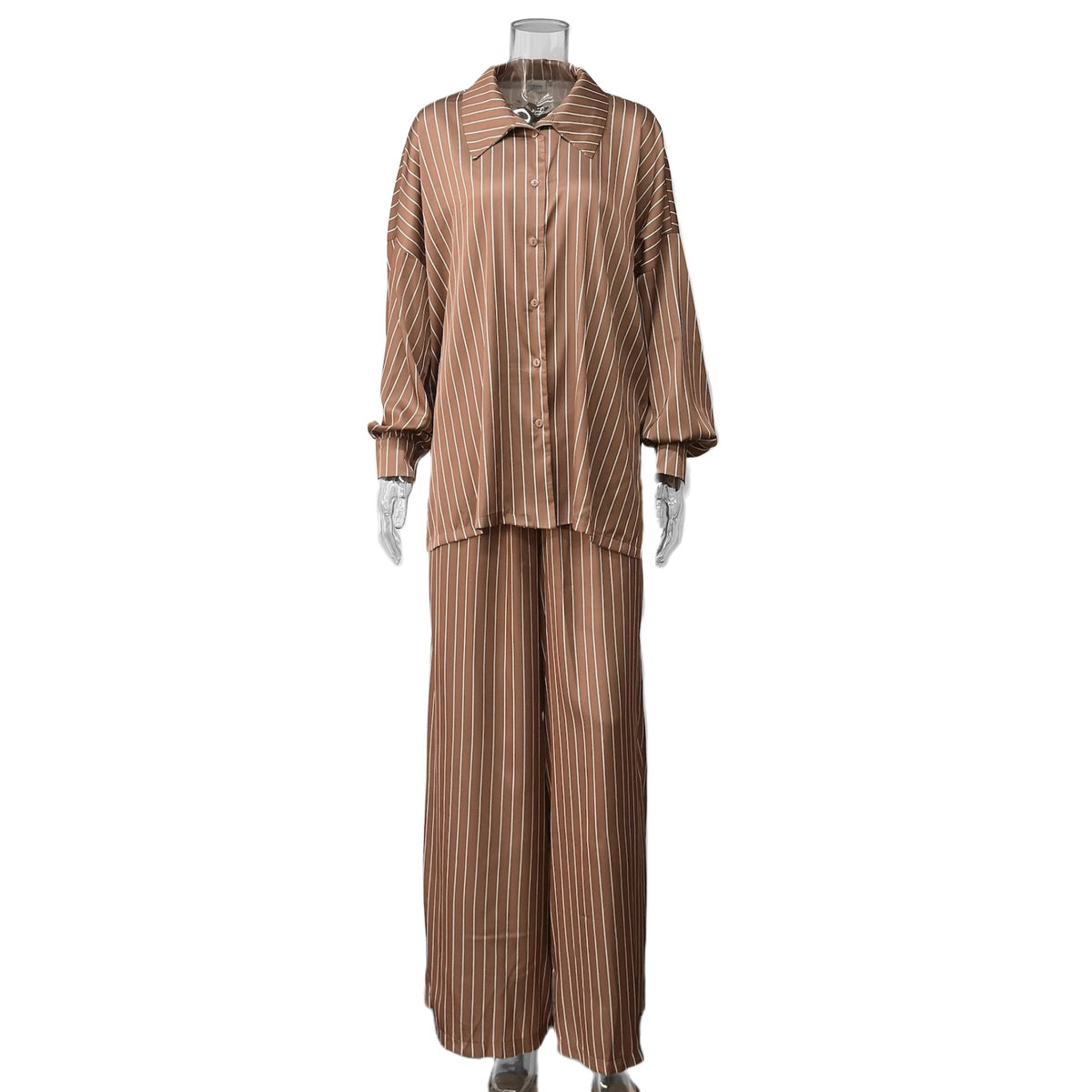 Fashionable Striped Long-sleeve Shirt Cardigan And Wide-leg Pants Two-piece Set – Premium 0 | RICALOUX
