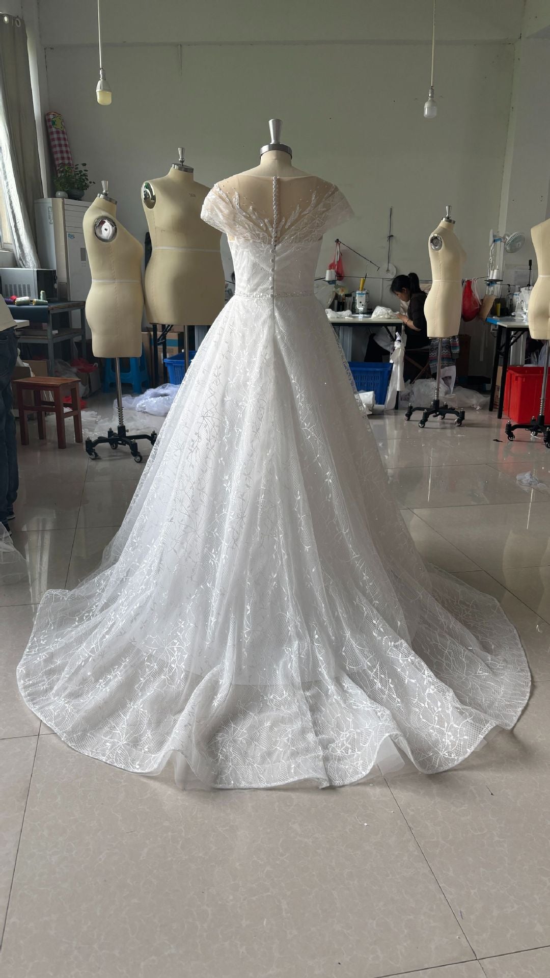 Off-shoulder Light Wedding Dress Bridal Main Yarn Lace Wedding Veil Small Trailing - RICALOUX