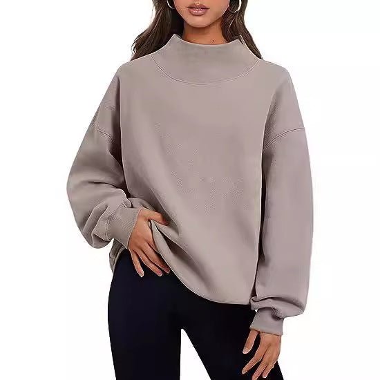 Casual Style Fleece Shirt Thick Half Turtleneck Loose Women's Sweater - RICALOUX
