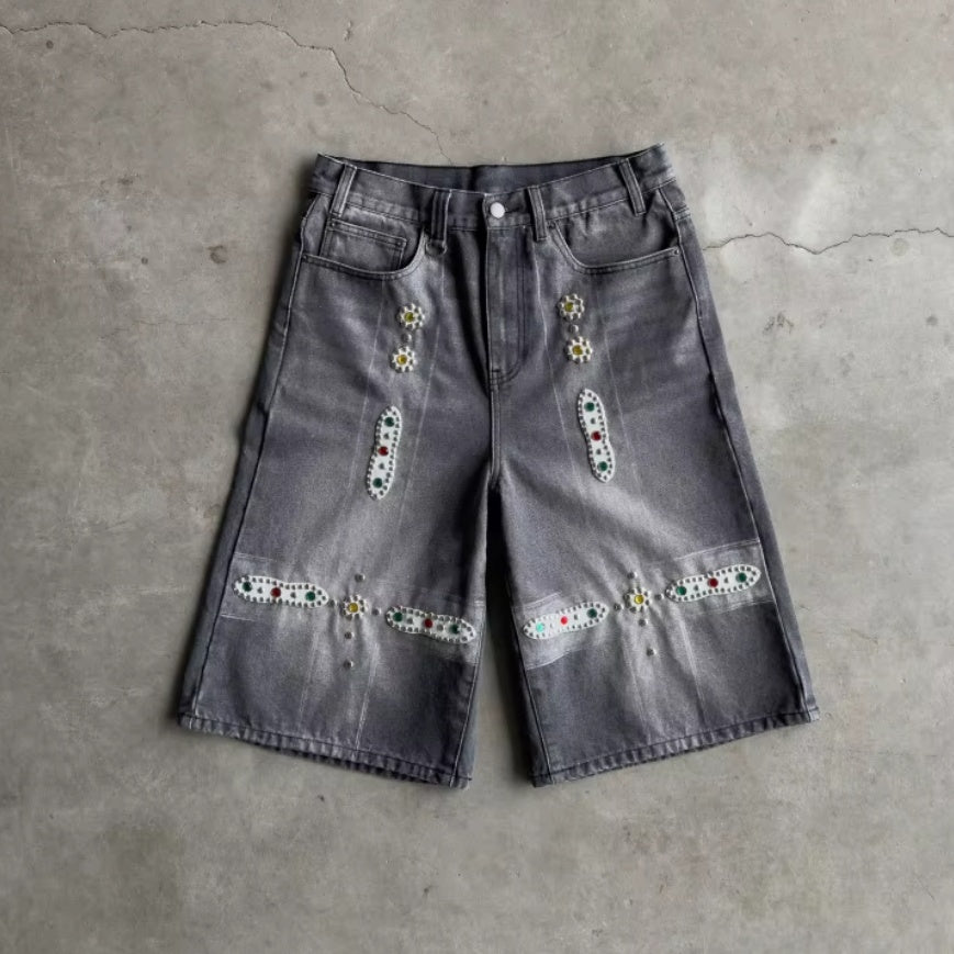 New Leather Patchwork Studded Rhinestone Shorts – Premium 0 | RICALOUX