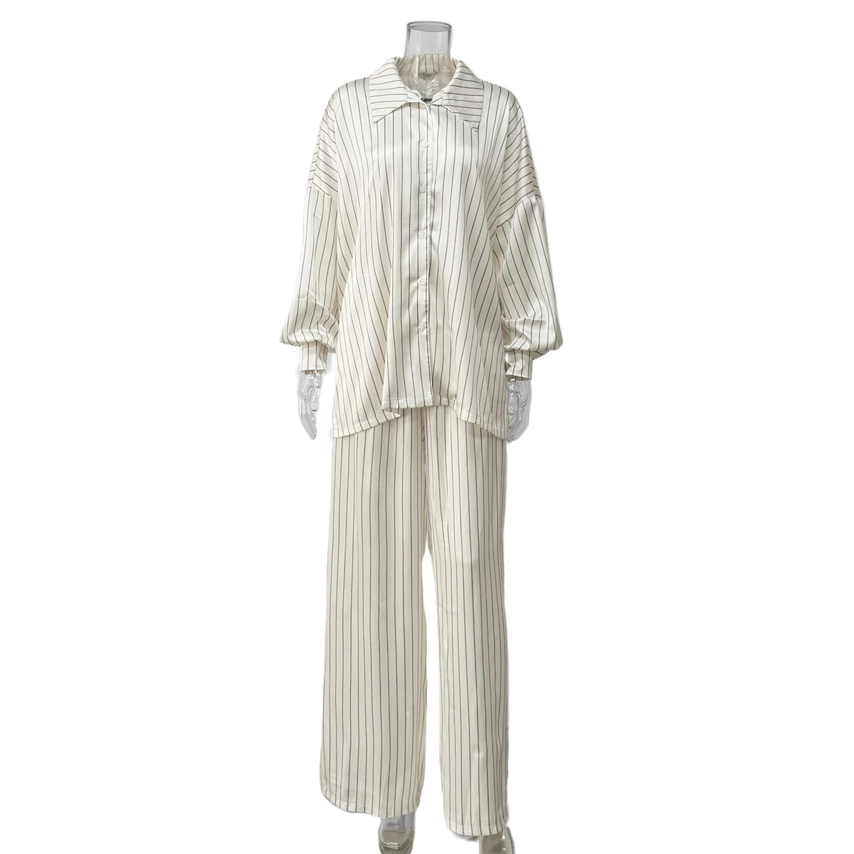 Fashionable Striped Long-sleeve Shirt Cardigan And Wide-leg Pants Two-piece Set – Premium 0 | RICALOUX