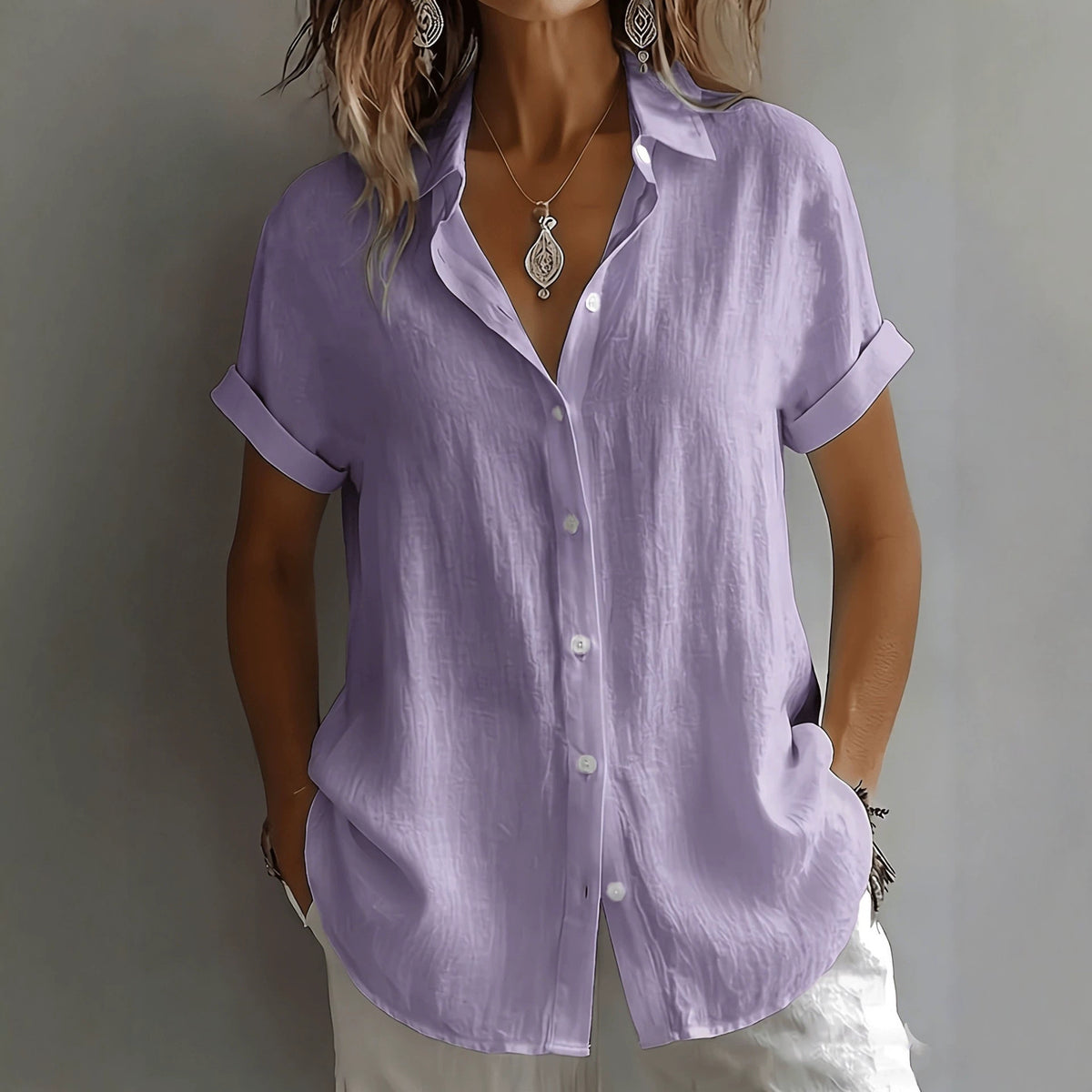 Womens Breathable Pleated-texture Casual Blouse by Ricaloux
