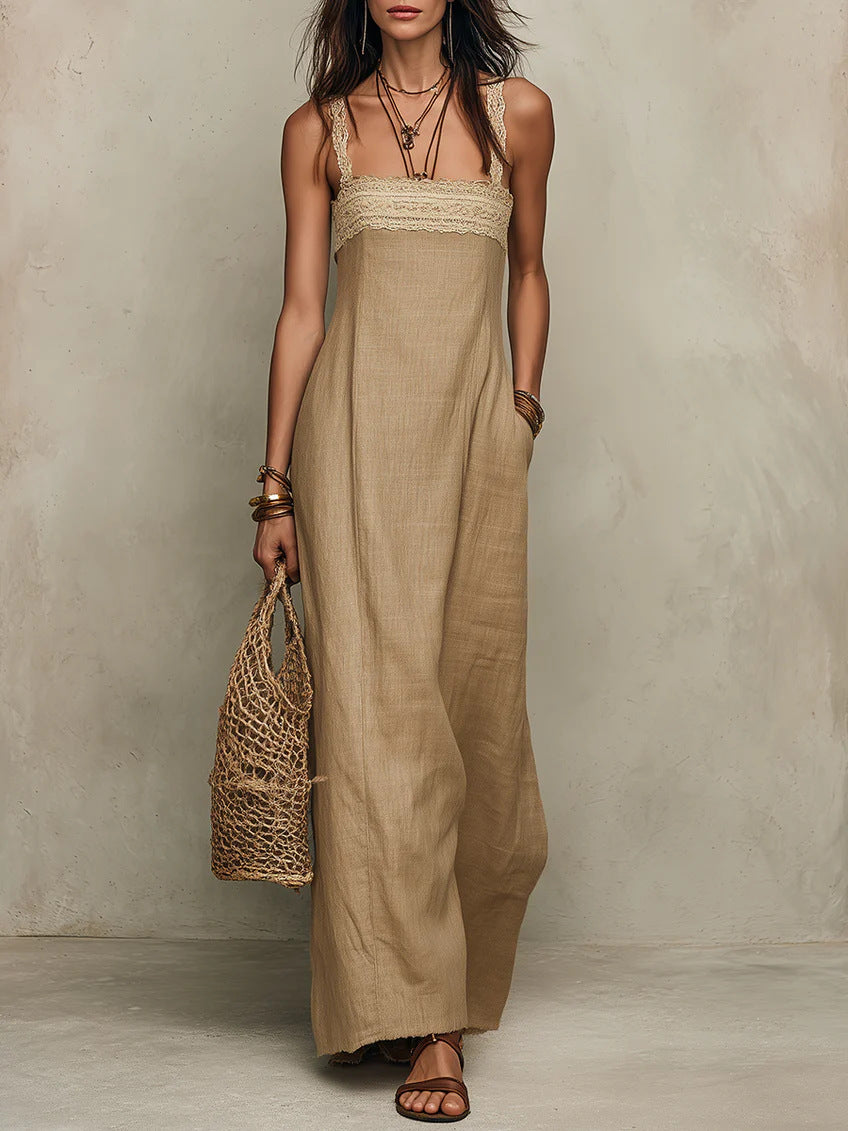Loose-fit Womens Strap Straight Maxi Dress by Ricaloux