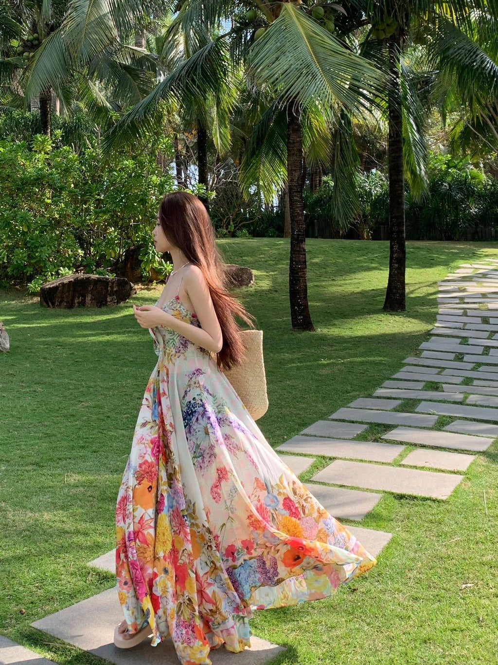 Floral-print Strap Dress Ethereal Long Skirt – Premium 0 | RICALOUX