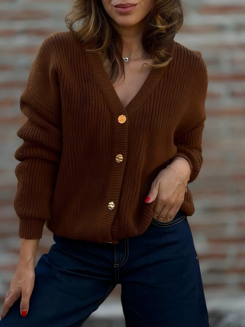 V-neck Knitted Cardigan Womens Sweater Coat by Ricaloux