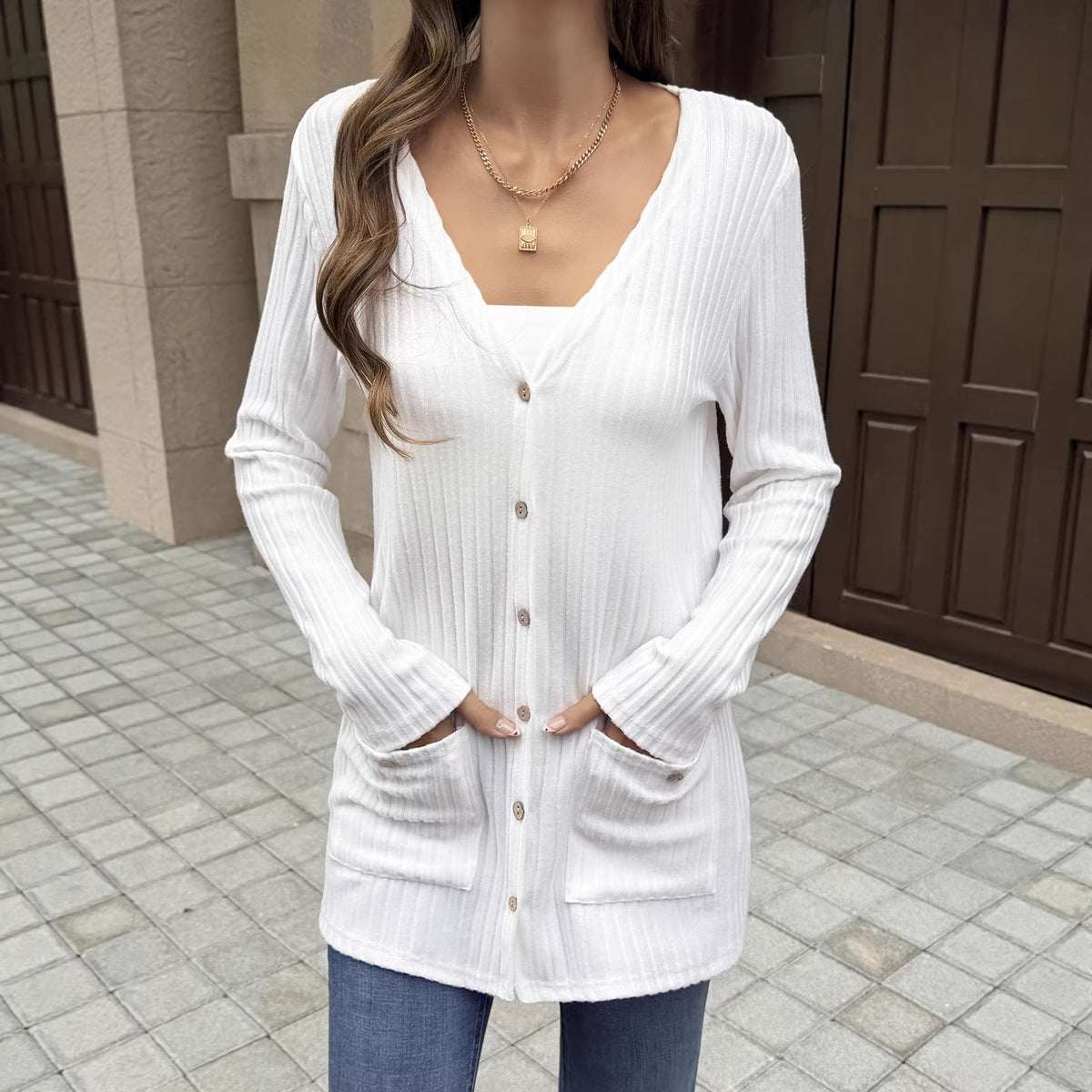 Womens Solid-color Versatile Casual Loose-fitting Coat by Ricaloux