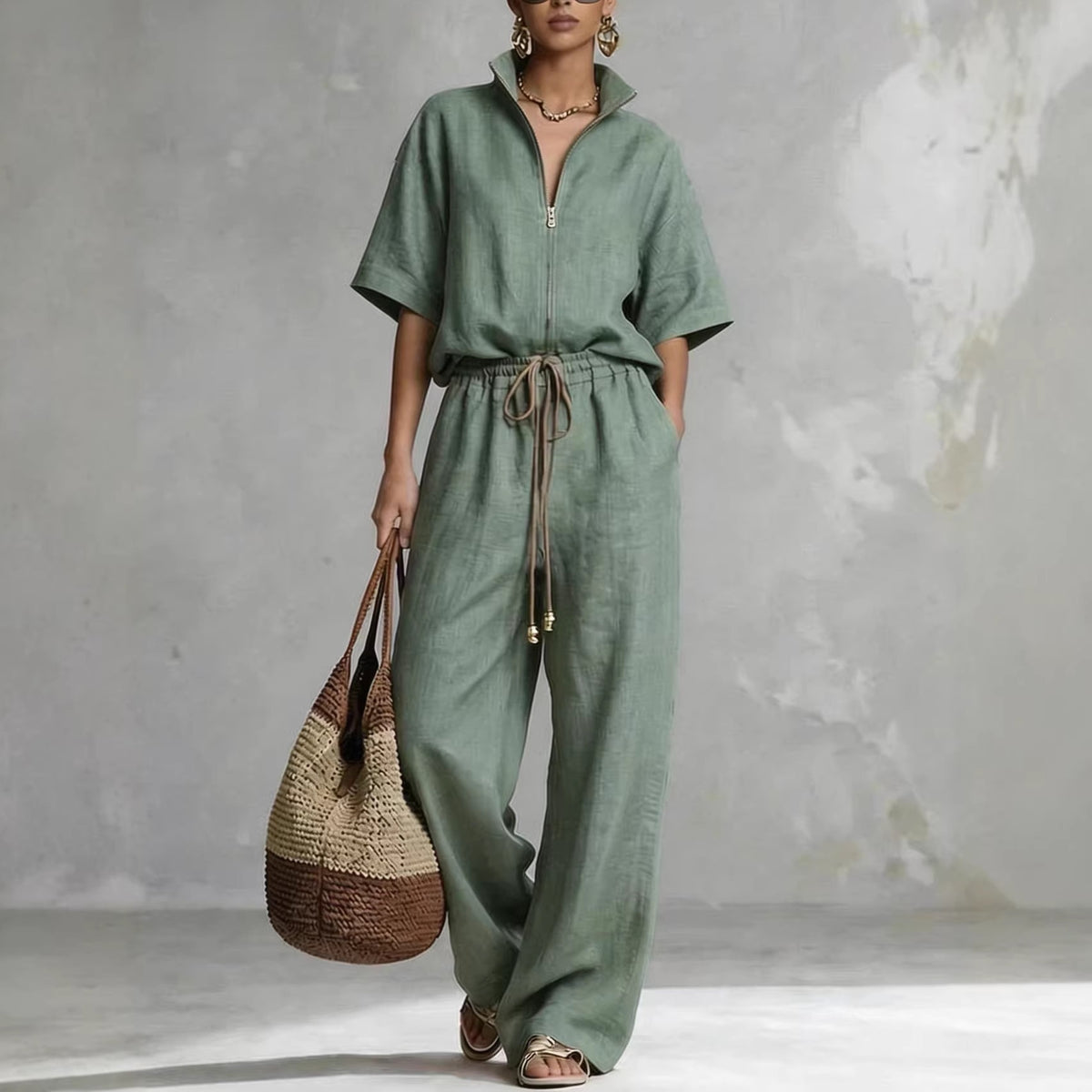 Womens Cotton-Linen Fashionable Casual Set by Ricaloux