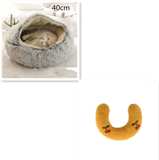2 In 1 Dog And Cat Bed Pet Winter Bed Round Plush Warm Bed House Soft Long Plush Pets Bed Pet Products by Ricaloux