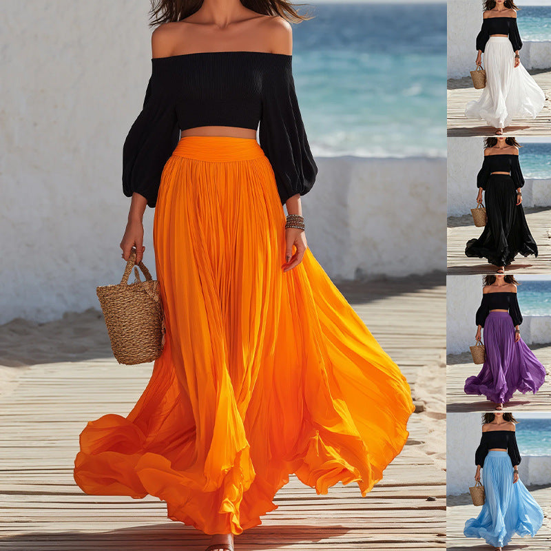 Off-shoulder Strapless Top With Bubble Sleeves And Skirt Set by Ricaloux