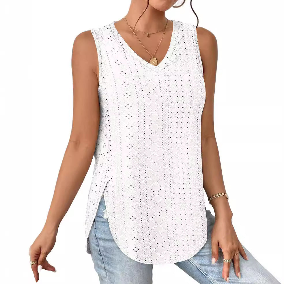 V-neck Vest Hole Hollow-out Sleeveless Top by Ricaloux