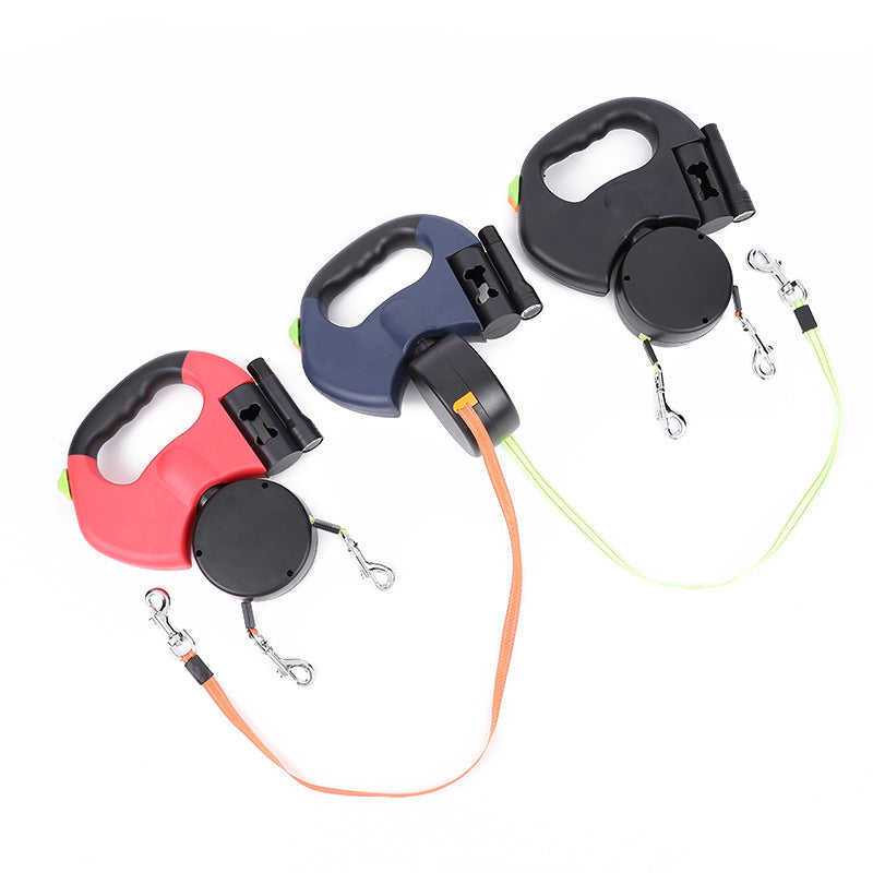 Retractable Dog Leash For Small Dogs Reflective Dual Pet Leash Lead 360 Swivel No Double Dog Walking Leash With Lights Pet Products by Ricaloux