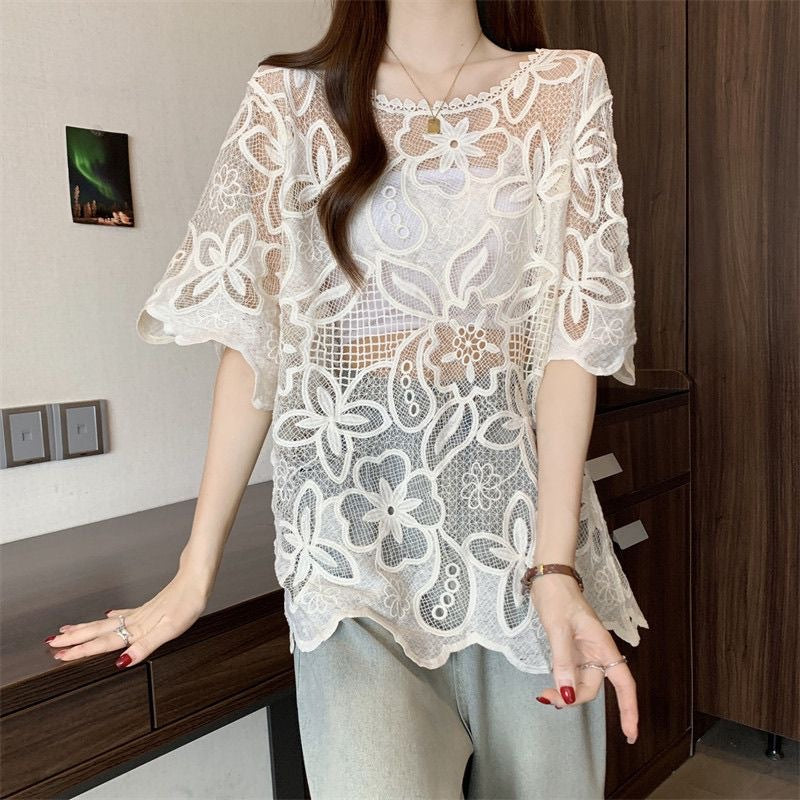 Design-focused Round-neck Lace Chanel-style Womens Top by Ricaloux