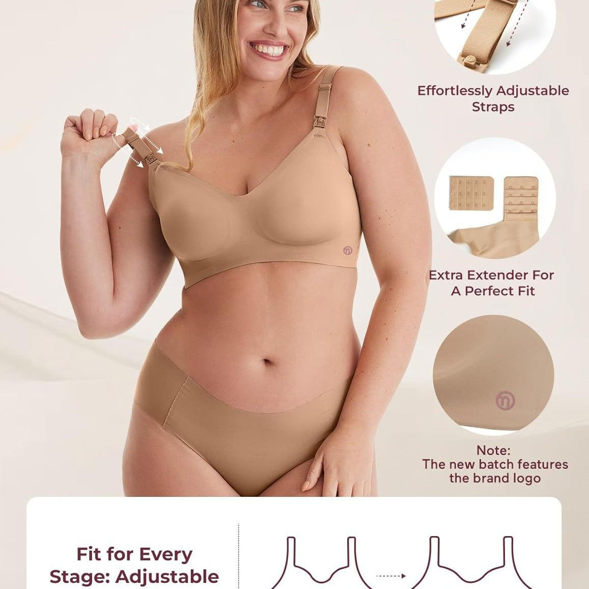 Womens Solid-color Minimalist Seamless Ultra-comfortable Maternity Bra by Ricaloux