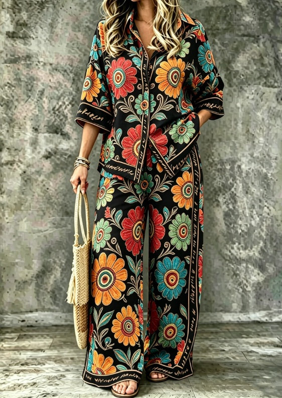 SpringSummer Digital-Print Shirt And Pants Set by Ricaloux