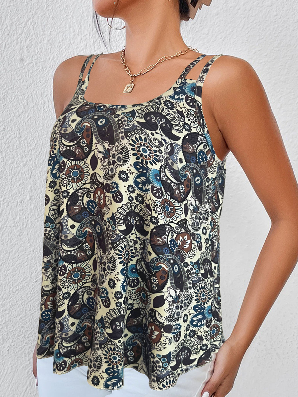 Women's Double Strap Asymmetric Hem Flowy Tank Top Casual Sleeveless Loose Fit Cami For Summer by Ricaloux