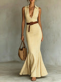 Elegant V-neck Dress With A Belt For Women – Premium 0 | RICALOUX