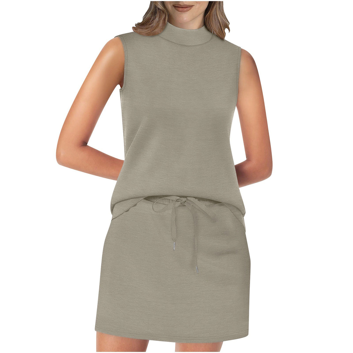 Sleeveless Stand-Neck Top And Short Skirt Two-Piece Set For Summer Beach Vacations by Ricaloux
