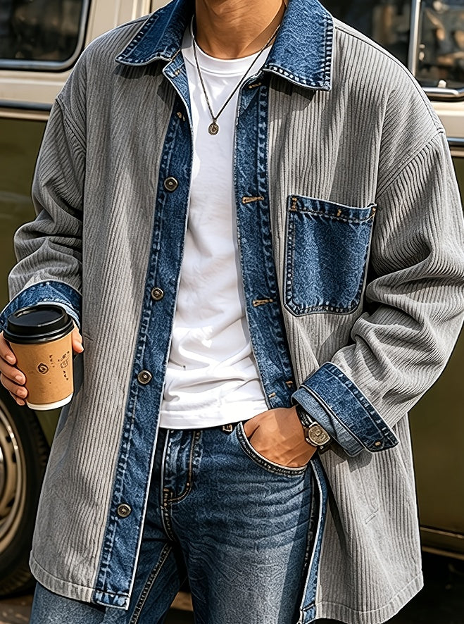 Design-inspired Denim Patch Lapel Coat by Ricaloux