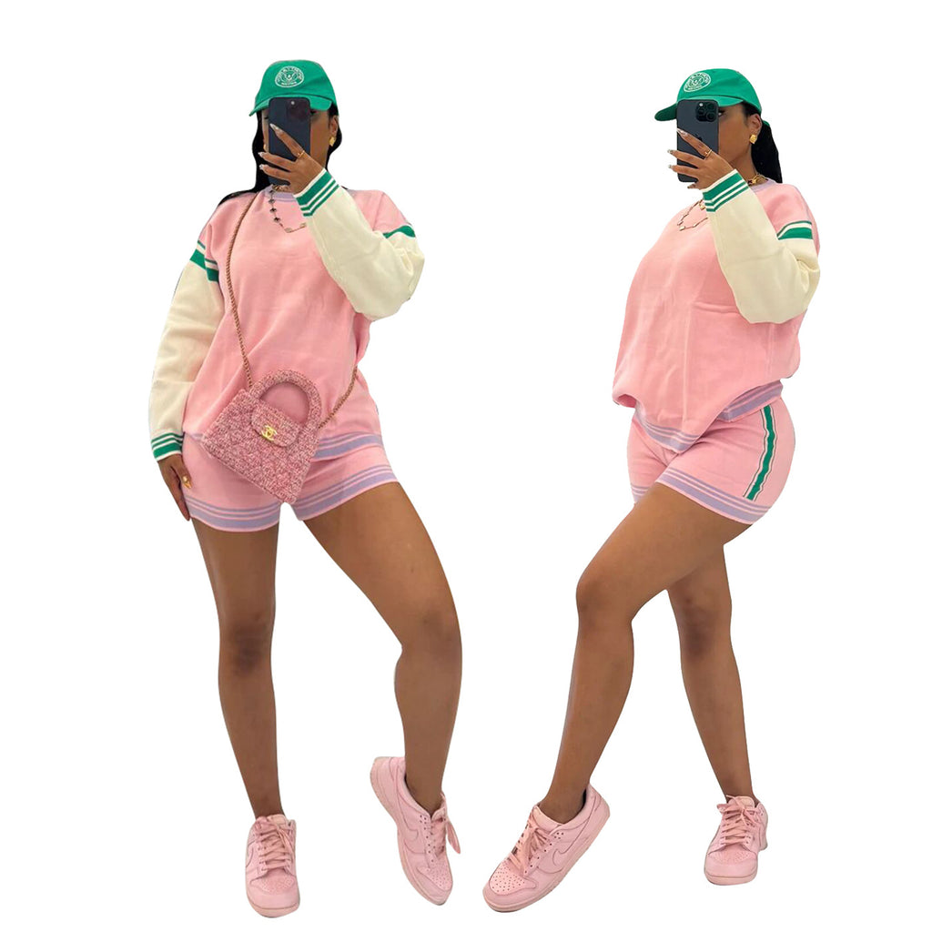 New Womens Sporty Stylish And Casual Color-block Set by Ricaloux