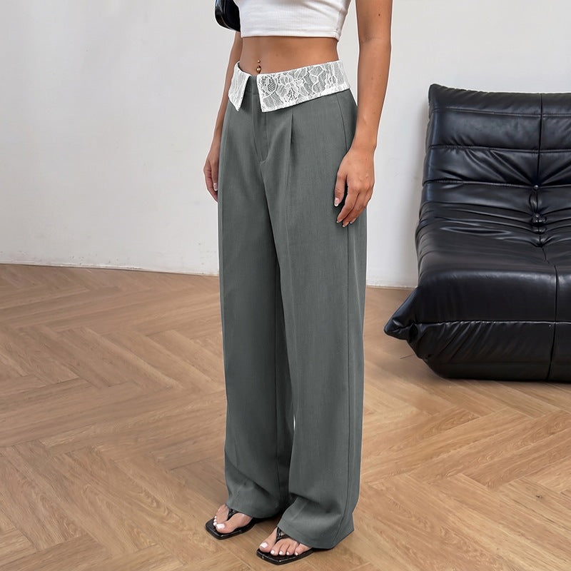 Womens Lace-Panel Straight-Leg Pants by Ricaloux